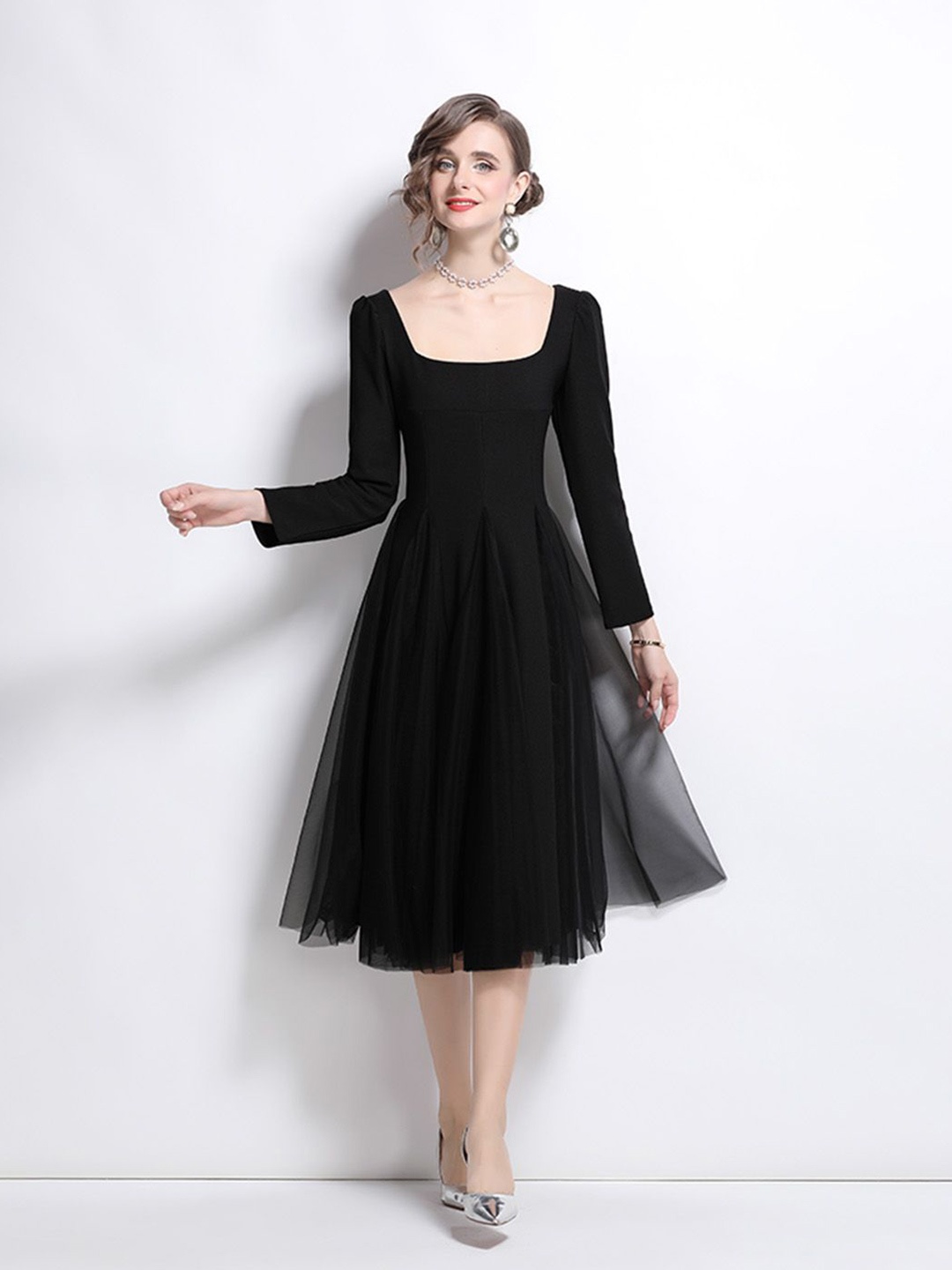 

JC Collection Fit & Flare Midi Dress, Black