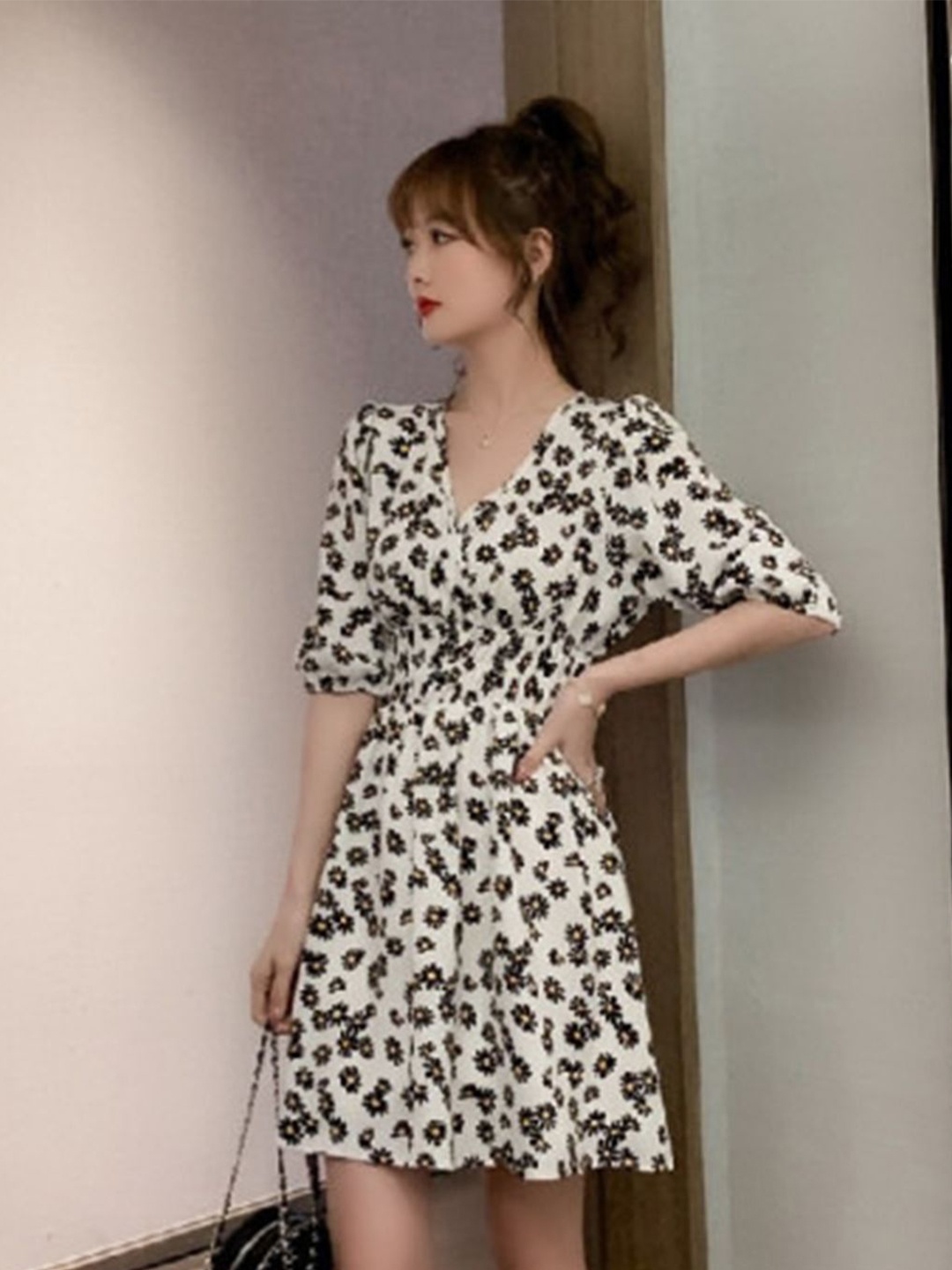 

DressBerry Animal Print Flared Sleeve Fit & Flare Dress, White