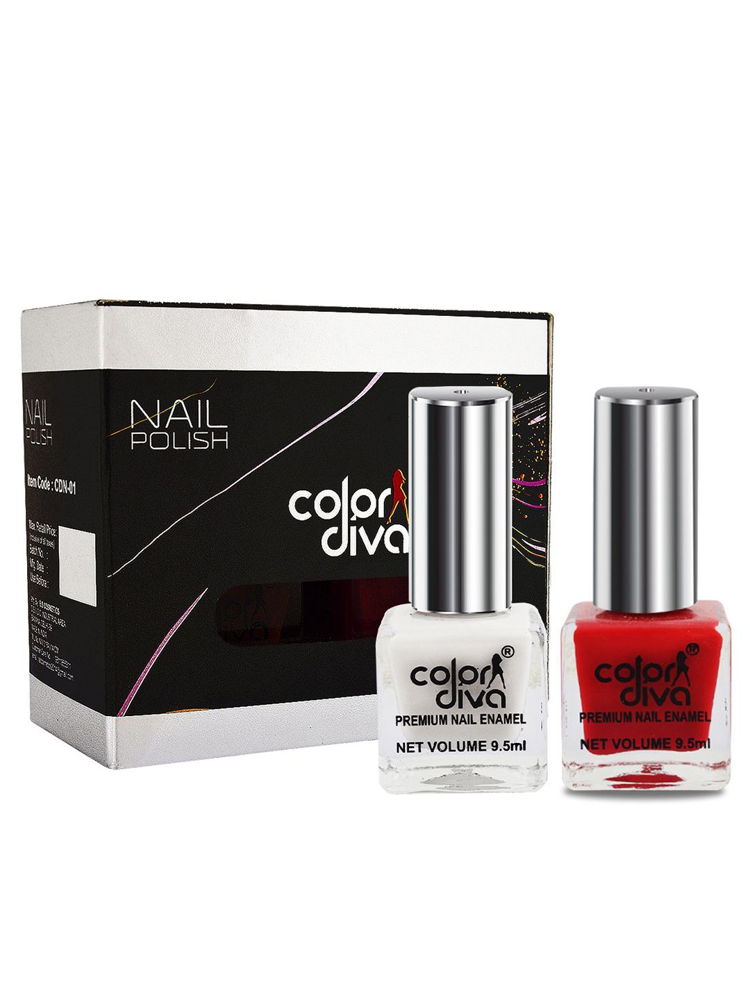 

Color Diva Set Of 2 Long Lasting Nail Enamel - 9.5 ml Each - Red-White