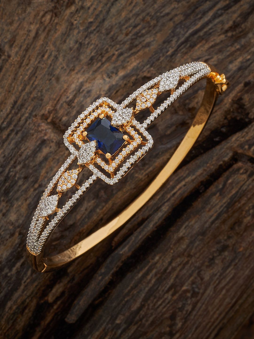 

Kushal's Fashion Jewellery Sapphire Rhodium Gold-Plated Party Zircon Kada
