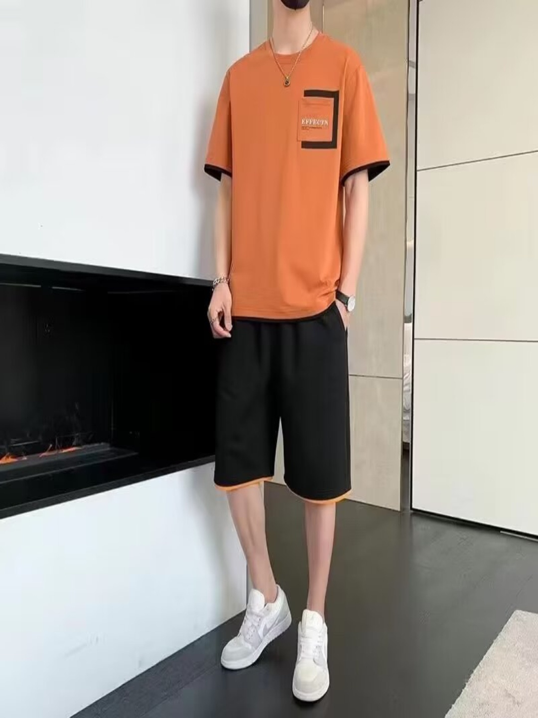 

HERE&NOW Round-Neck Short Sleeve T-Shirt & Shorts, Orange
