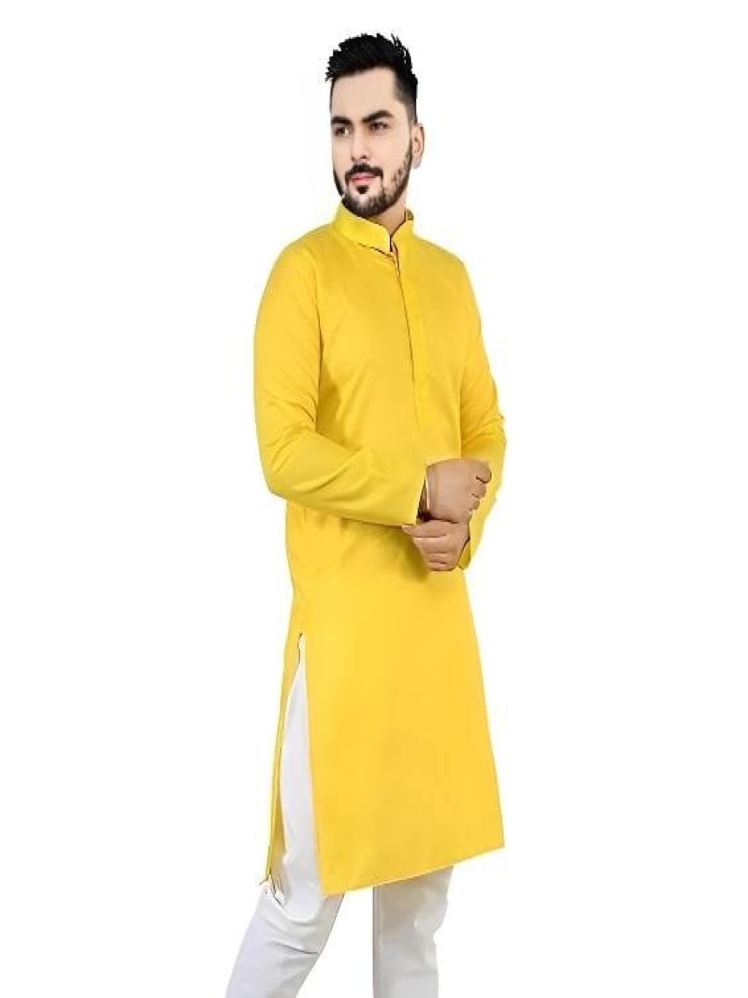 

Atly Mandarin Collar Straight Kurta, Yellow