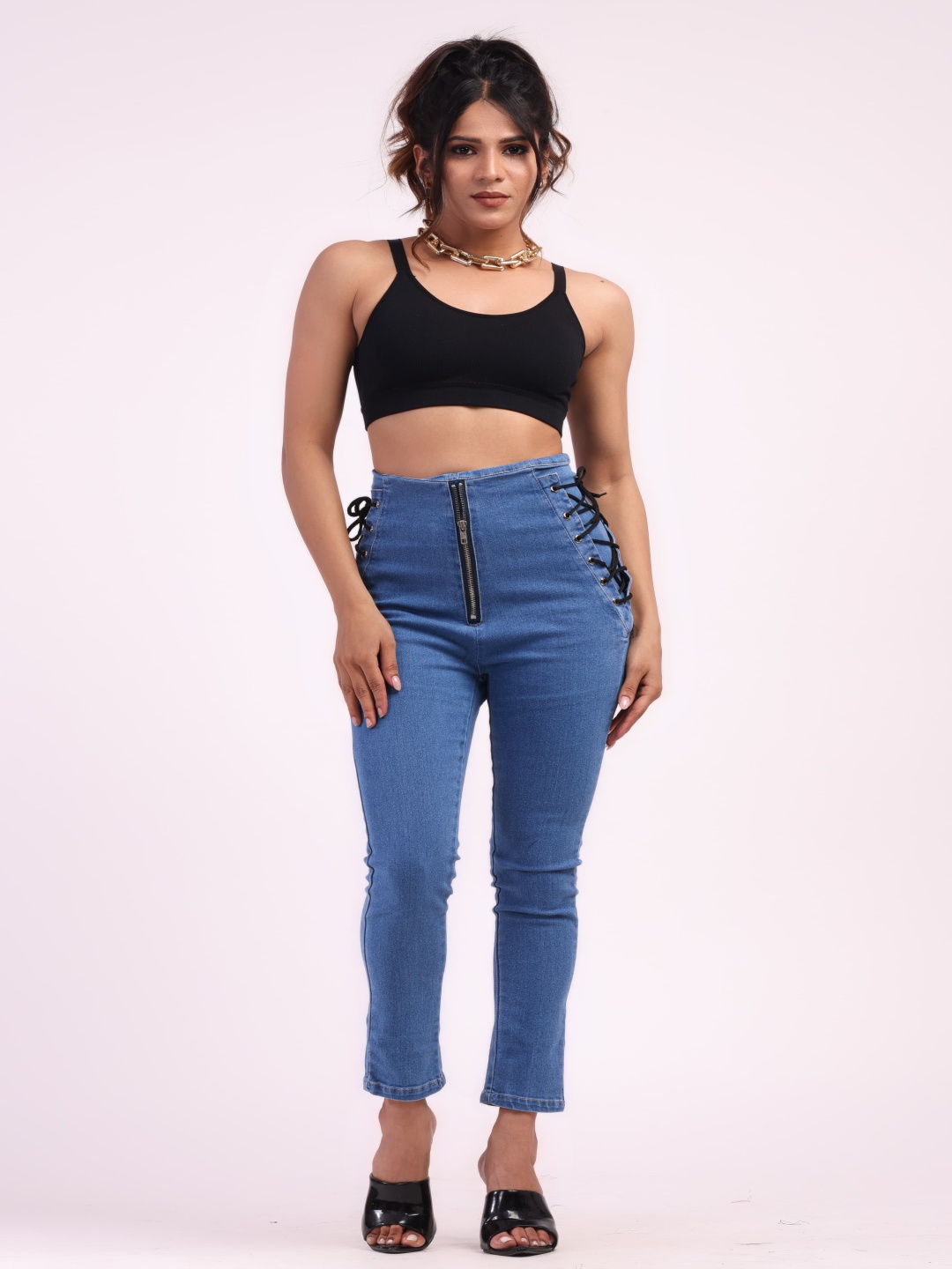 

HIGH BUY Women Skin Tight Slim Fit High-Rise Low Distress Stretchable Jeans, Blue