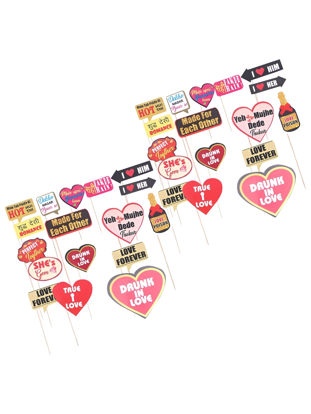 

Kuber Industries Pink & Yellow 30 Pieces Printed Party Photo Props