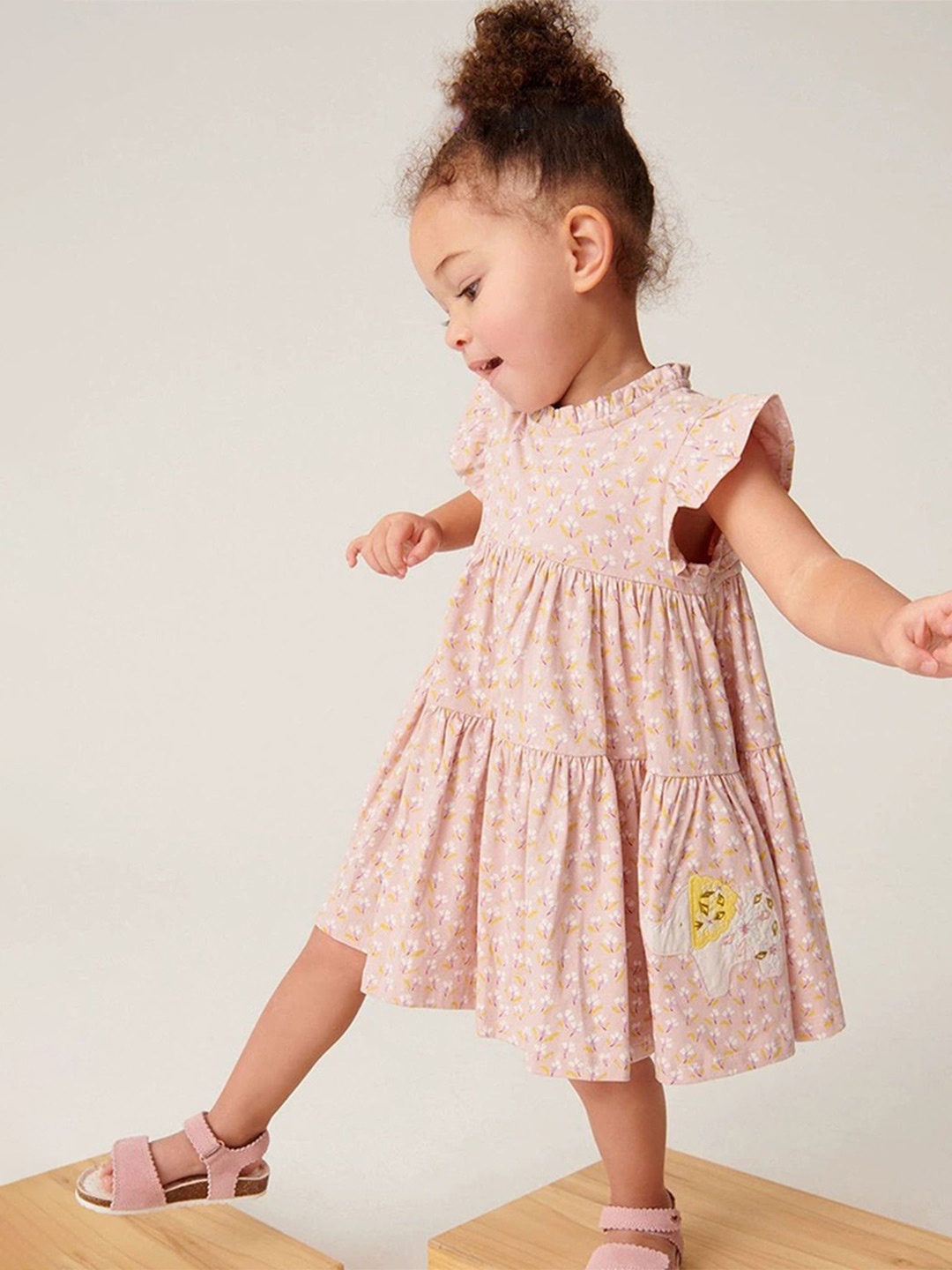 

LULU & SKY Girls Floral Printed Round Neck Fit & Flare Knee Length Dress, Pink