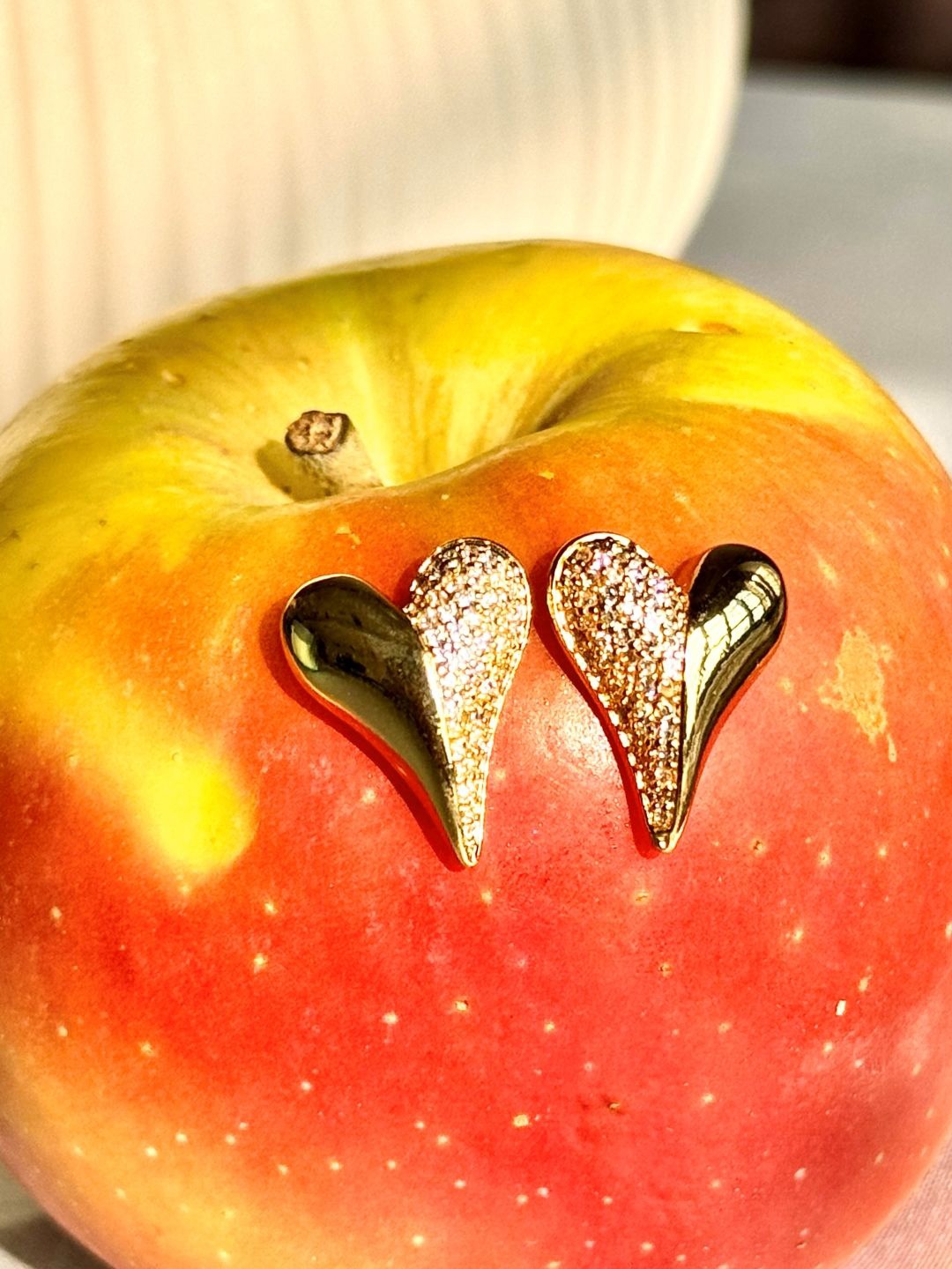 

The Jewellery Tale Gold-Plated Stones Studded Heart Shaped Studs