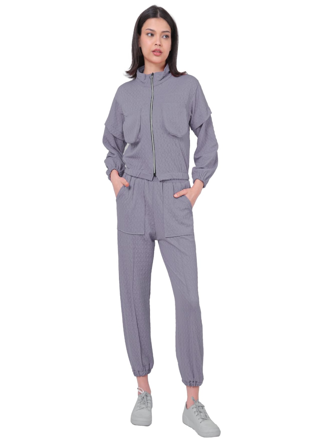 

FELLAMO Mock Collar Jacket With Joggers, Grey