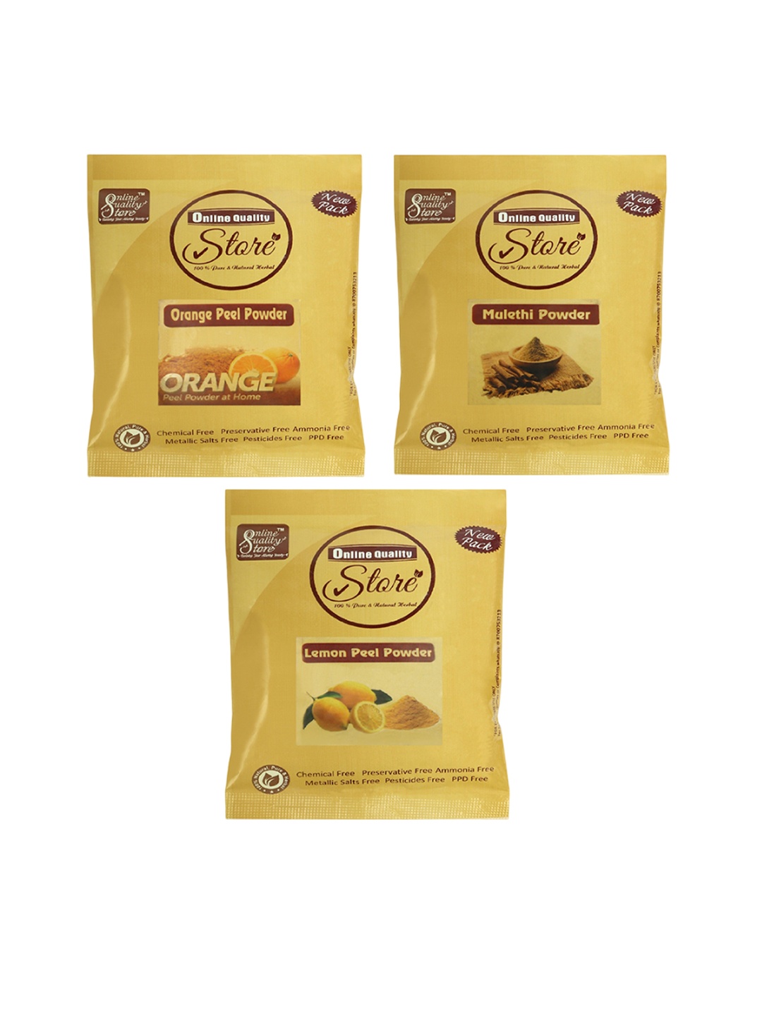 

Online Quality Store Set Of 3 Mulethi, Orange, Lemon Powder For Hair & Skin - 50 g Each, Beige