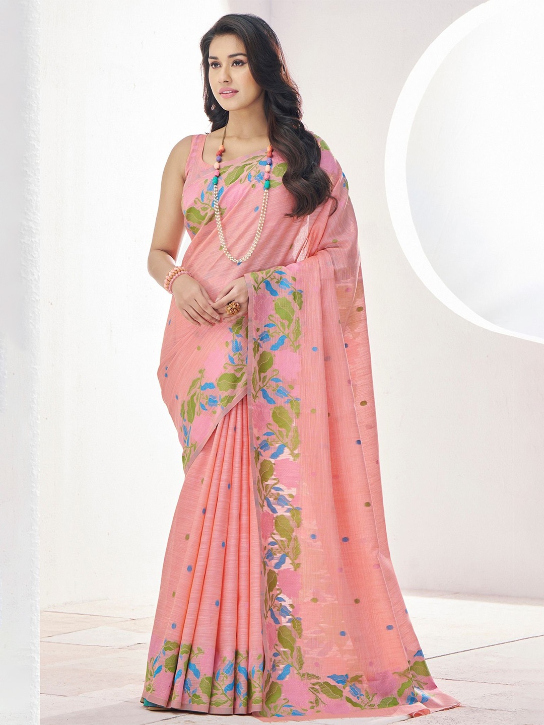 

MySilkLove Ethnic Motifs Copper Peach Woven Linen Saree