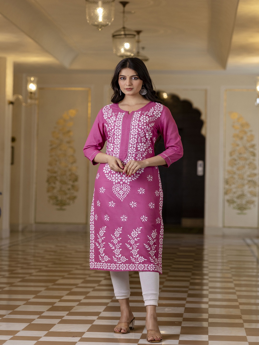 

ANNU PARIDHAN Floral Printed Straight Kurta, Pink