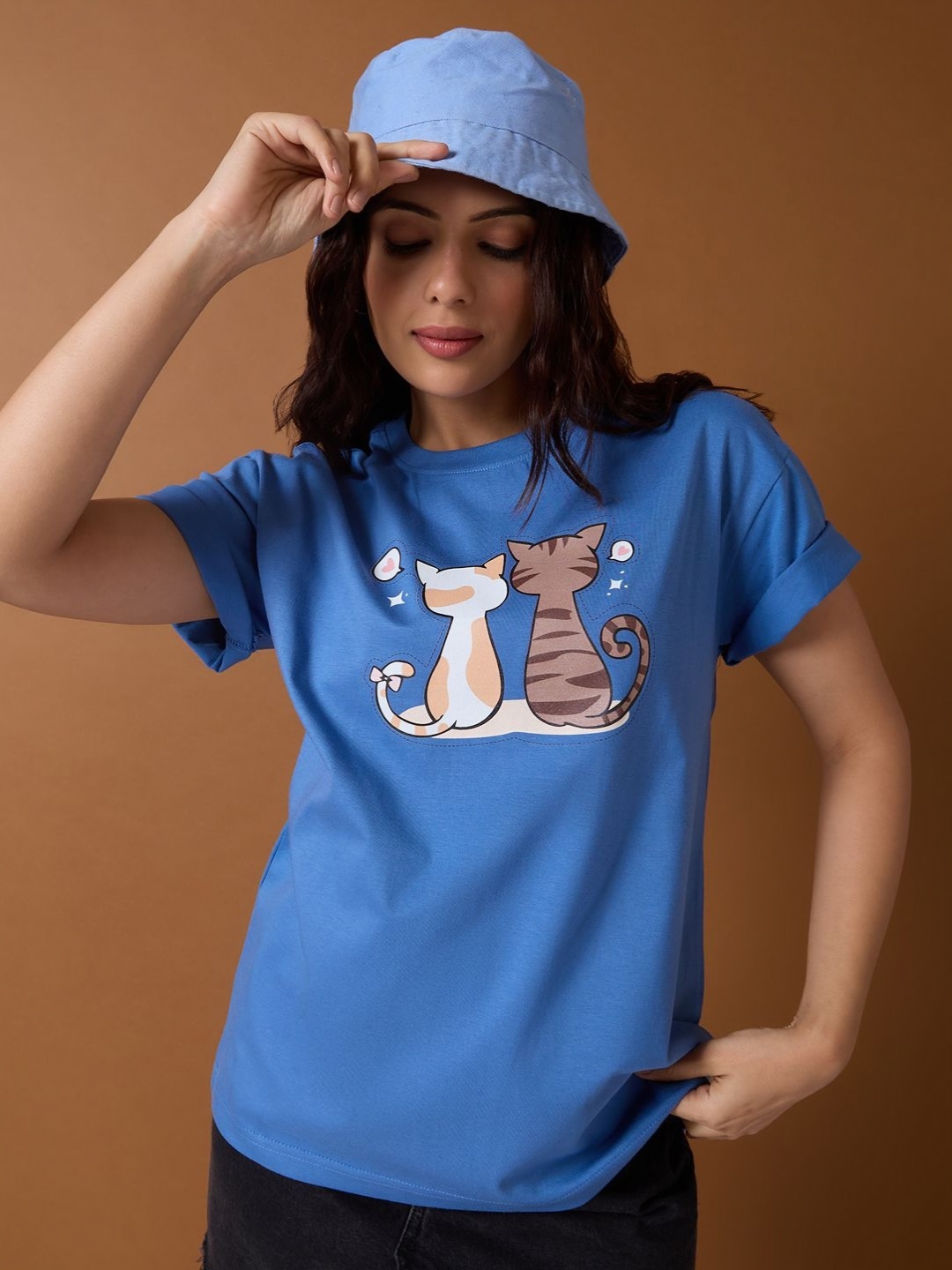 

Mast & Harbour Women Printed Applique T-shirt, Blue