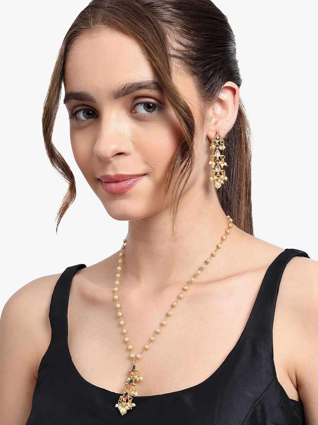 

AARSEE OFFICIAL Gold-Plated Kundan Studded and Pearls Drop Earrings