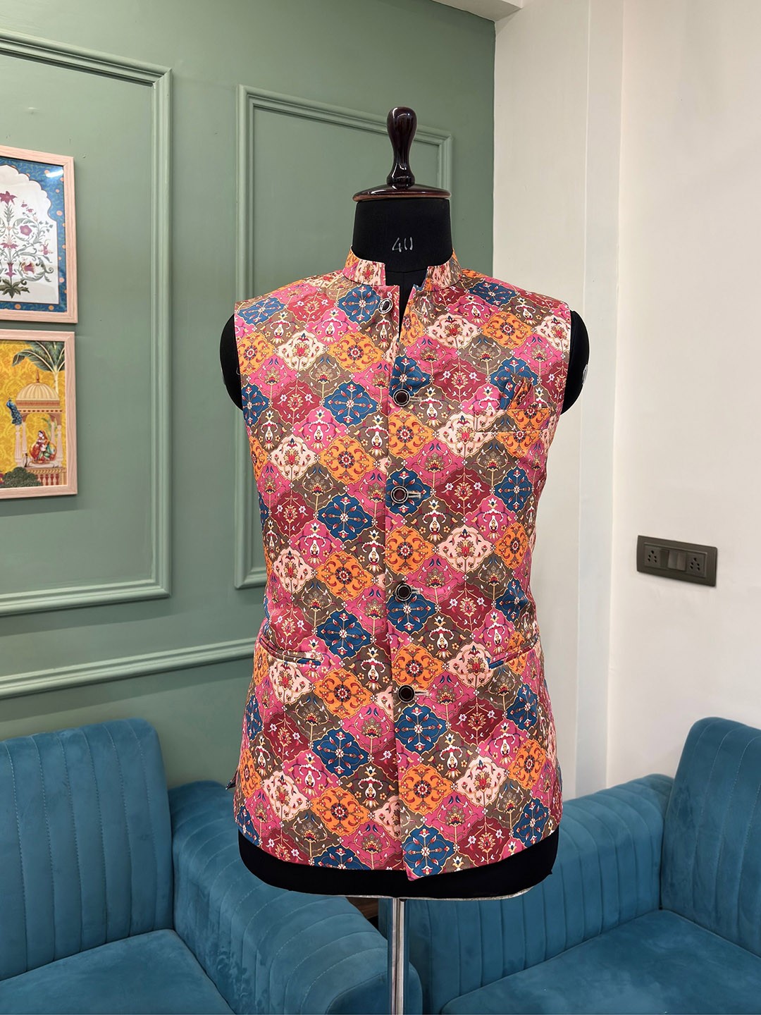 

JAIPURI CROWN Men Printed Nehru Jacket, Pink