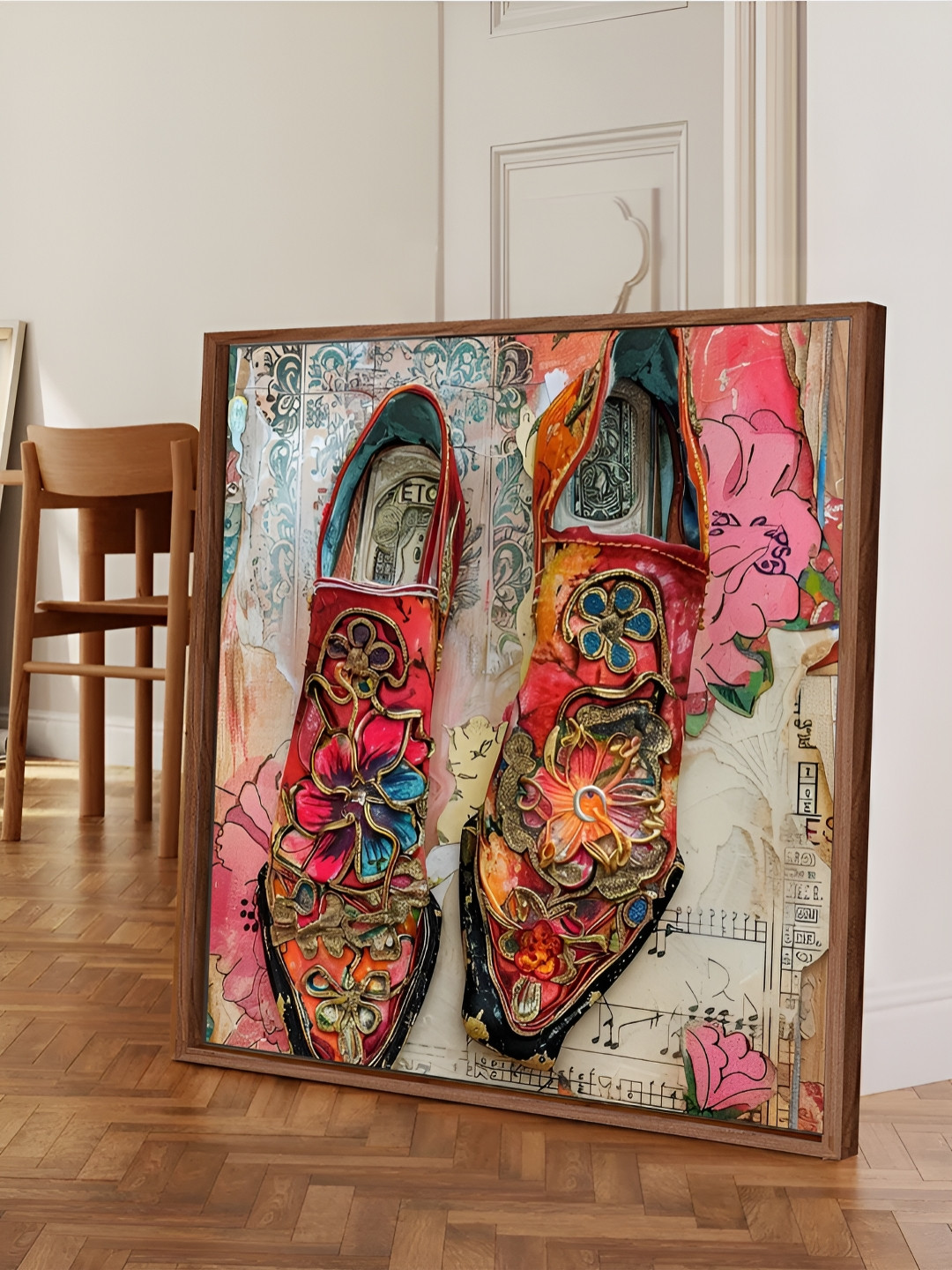 

Myntra Elegant Homes Pink & Blue Vintage Floral Shoes Abstract Canvas Wall Art