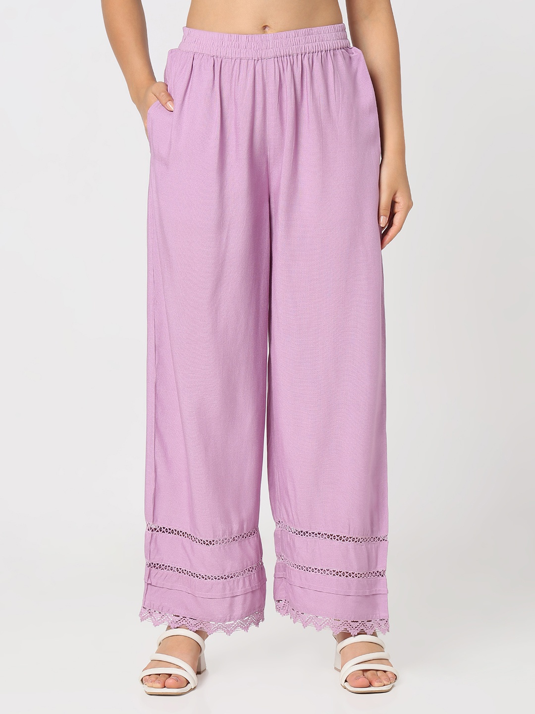 

R&B Women Straight Fit Pleated Trousers, Pink