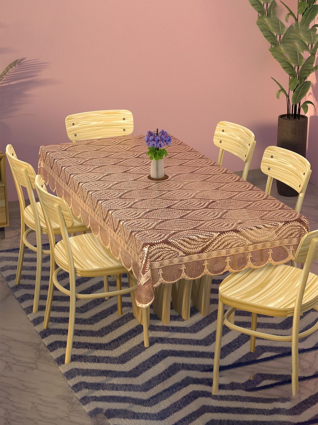 

Aura Maroon Printed Anti-Skid Cotton Rectangle 6Seater Table Cover