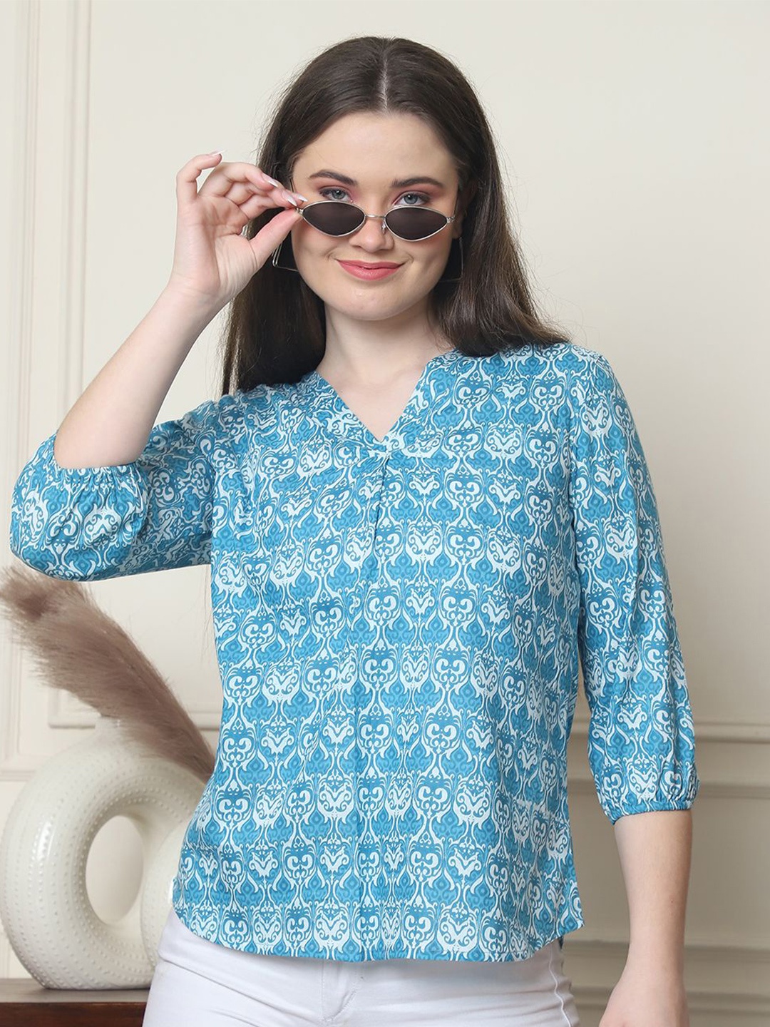 

Frempy Print Ethnic Organic Cotton Top, Blue