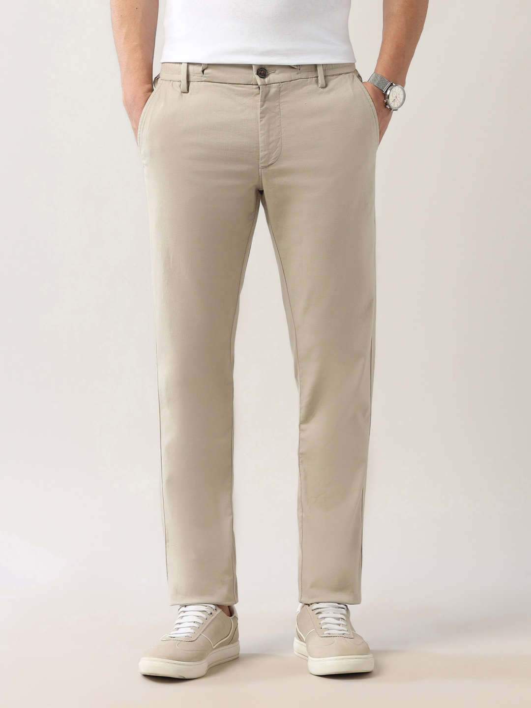 

Arrow Sport Men Classic Slim Fit Chinos Trousers, Beige