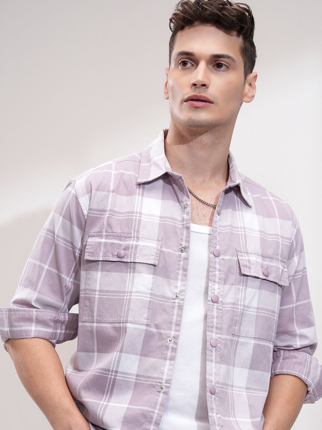 

HIGHLANDER Men Opaque Checked Casual Shirt, Pink