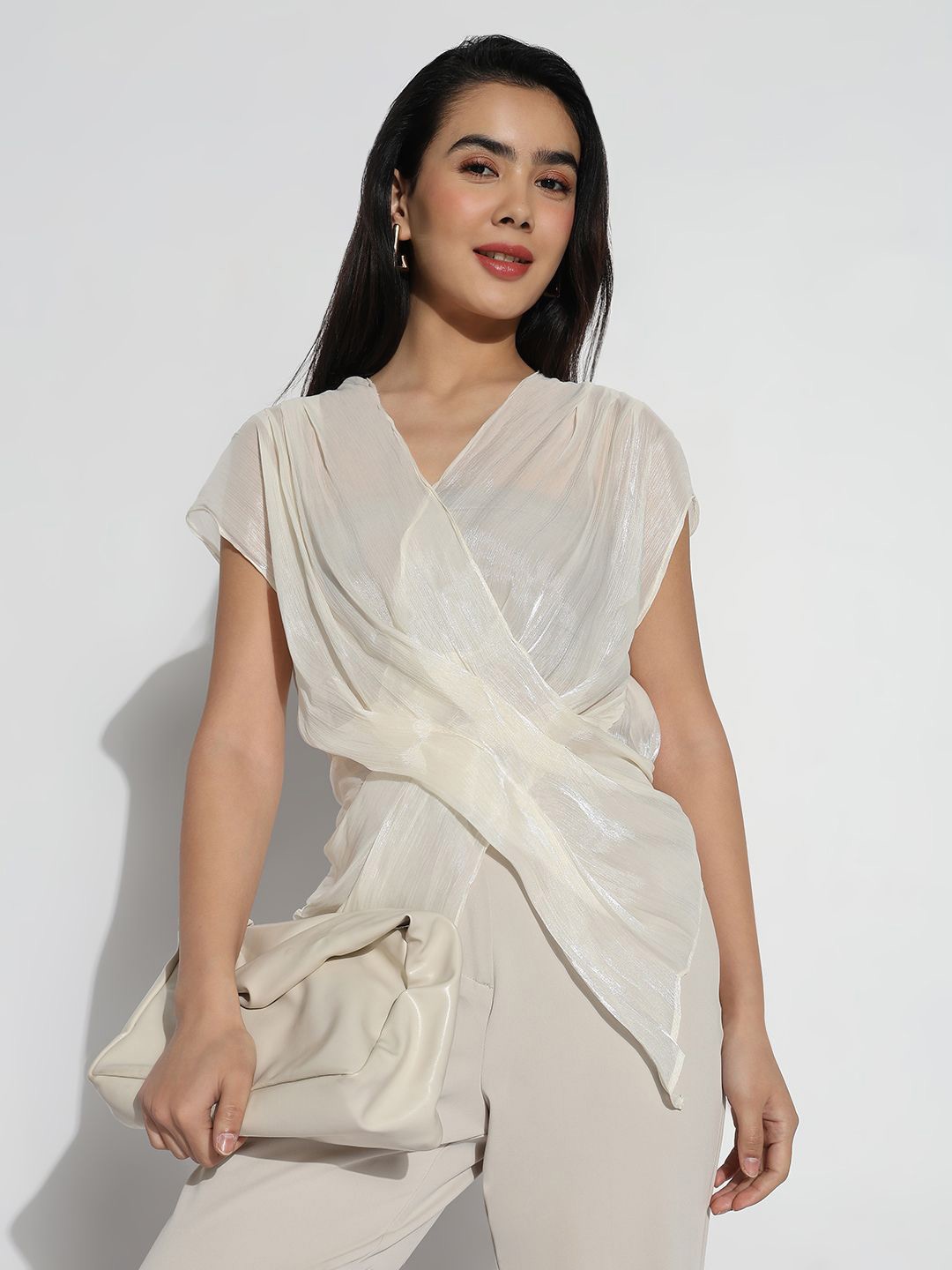 

SHOWOFF Extended Sleeves Organic Cotton Top, Cream