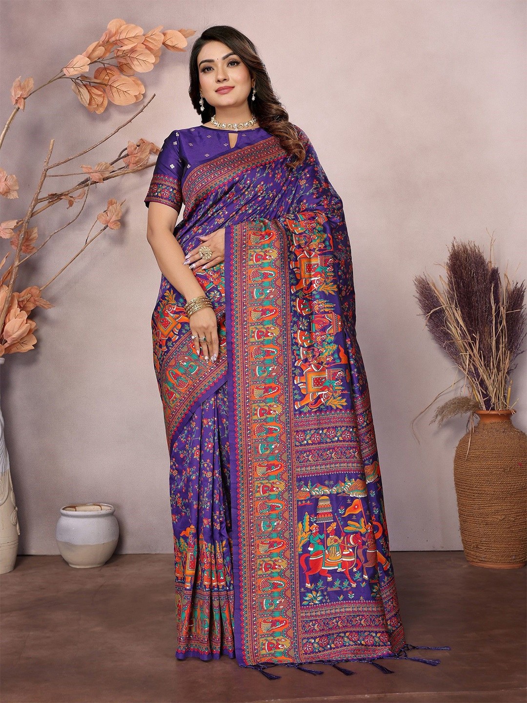 

Panzora Woven Design Zari Silk Blend Saree, Purple
