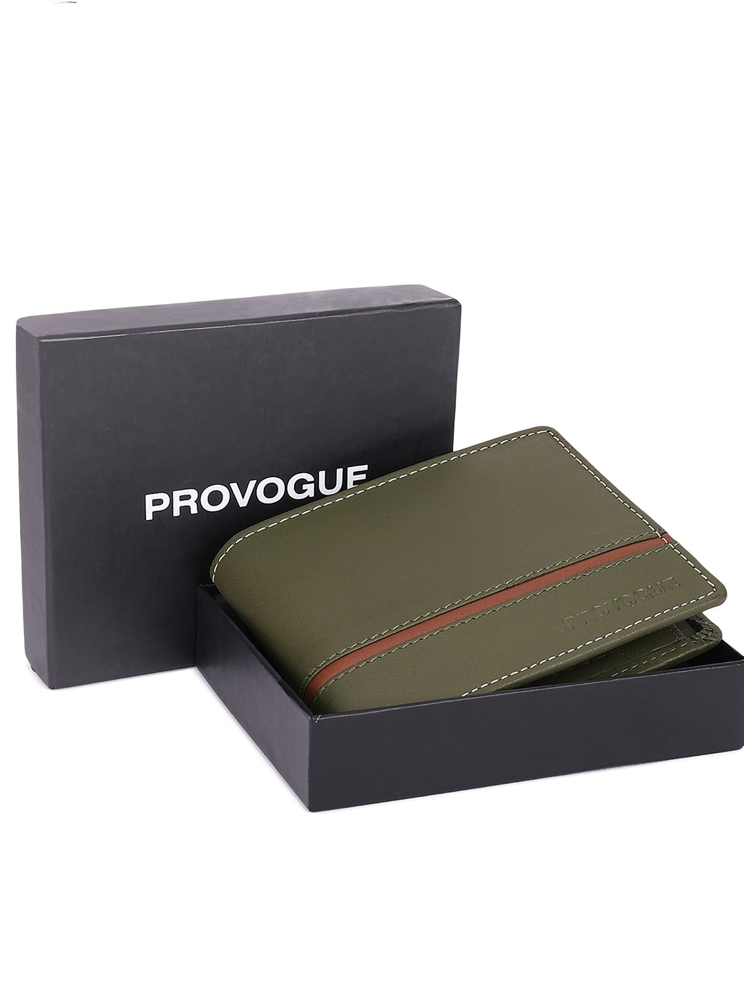 

Provogue Men Striped Leather Two Fold Wallet, Khaki