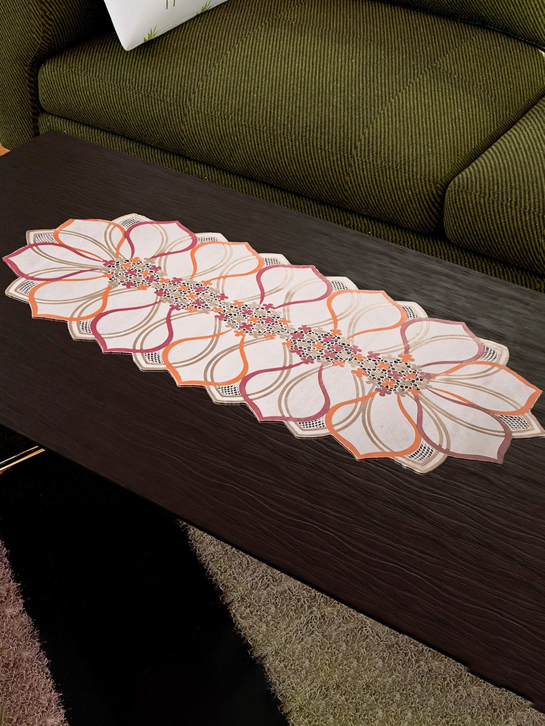 

Kuber Industries White & Purple 1 Pieces Printed Table Runners
