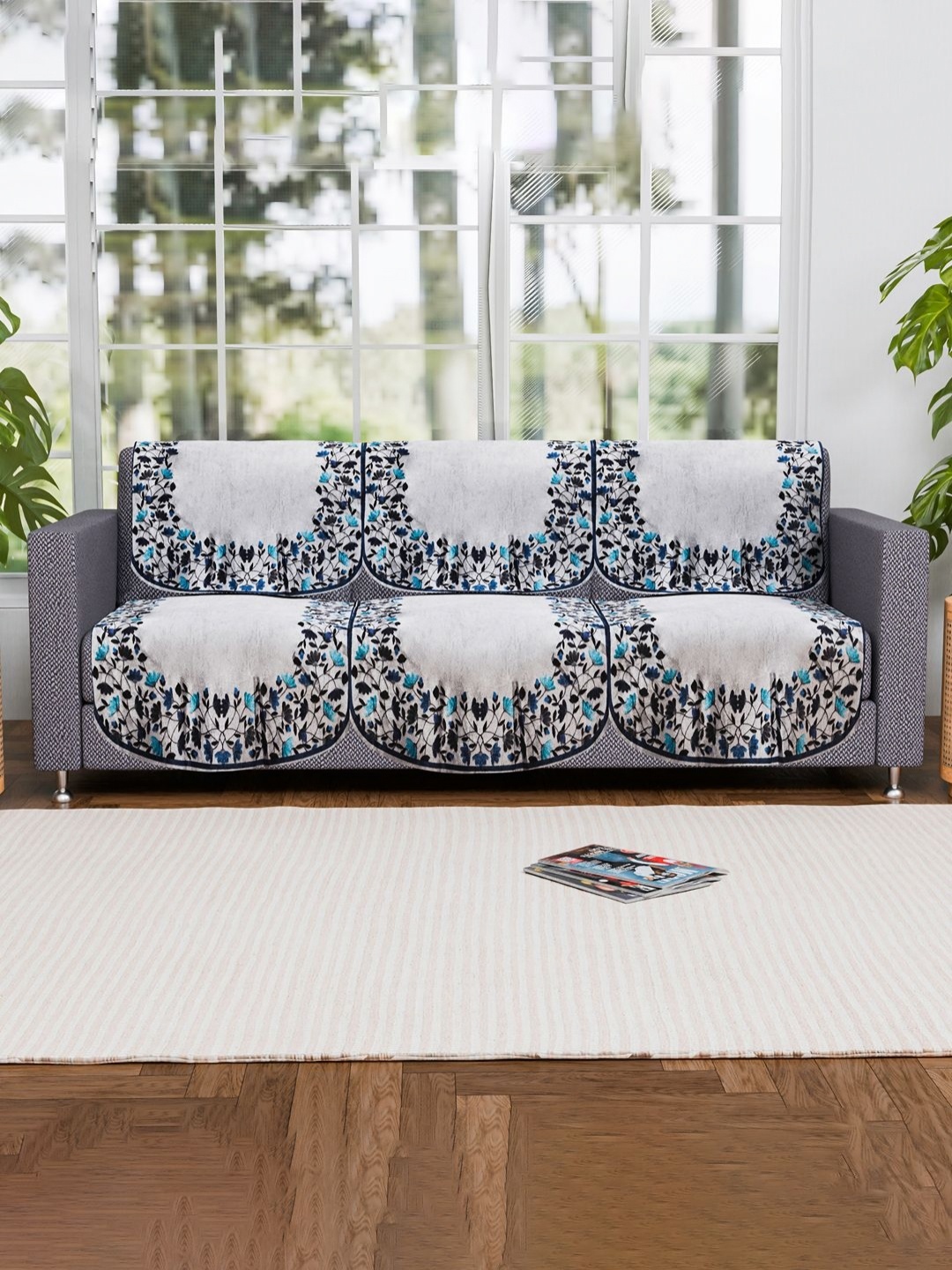 

Aura Blue & Grey Velvet Sofa Cover