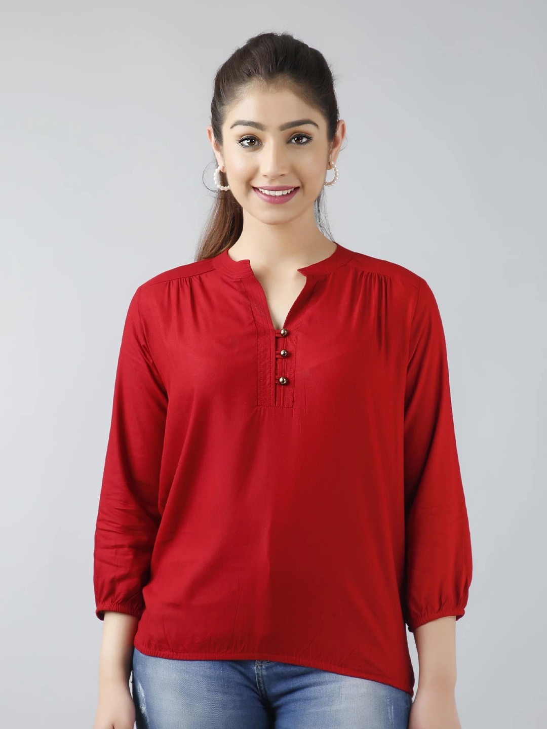 

HIMANC Shirt Style Top, Maroon