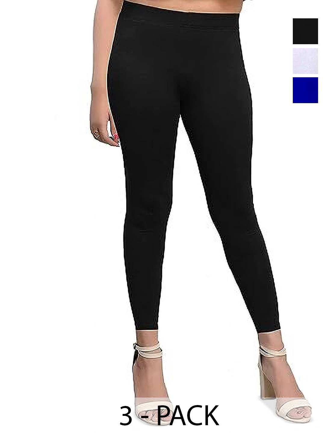

URBAN KANYA Pack Of 3 Cotton Ankle-Length Leggings, Black