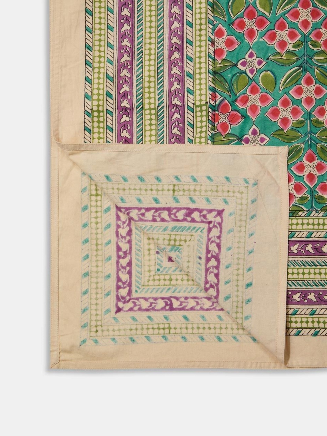 

Fabindia Teal Green & Pink Floral Printed Cotton 4 Seater Square Table Cover