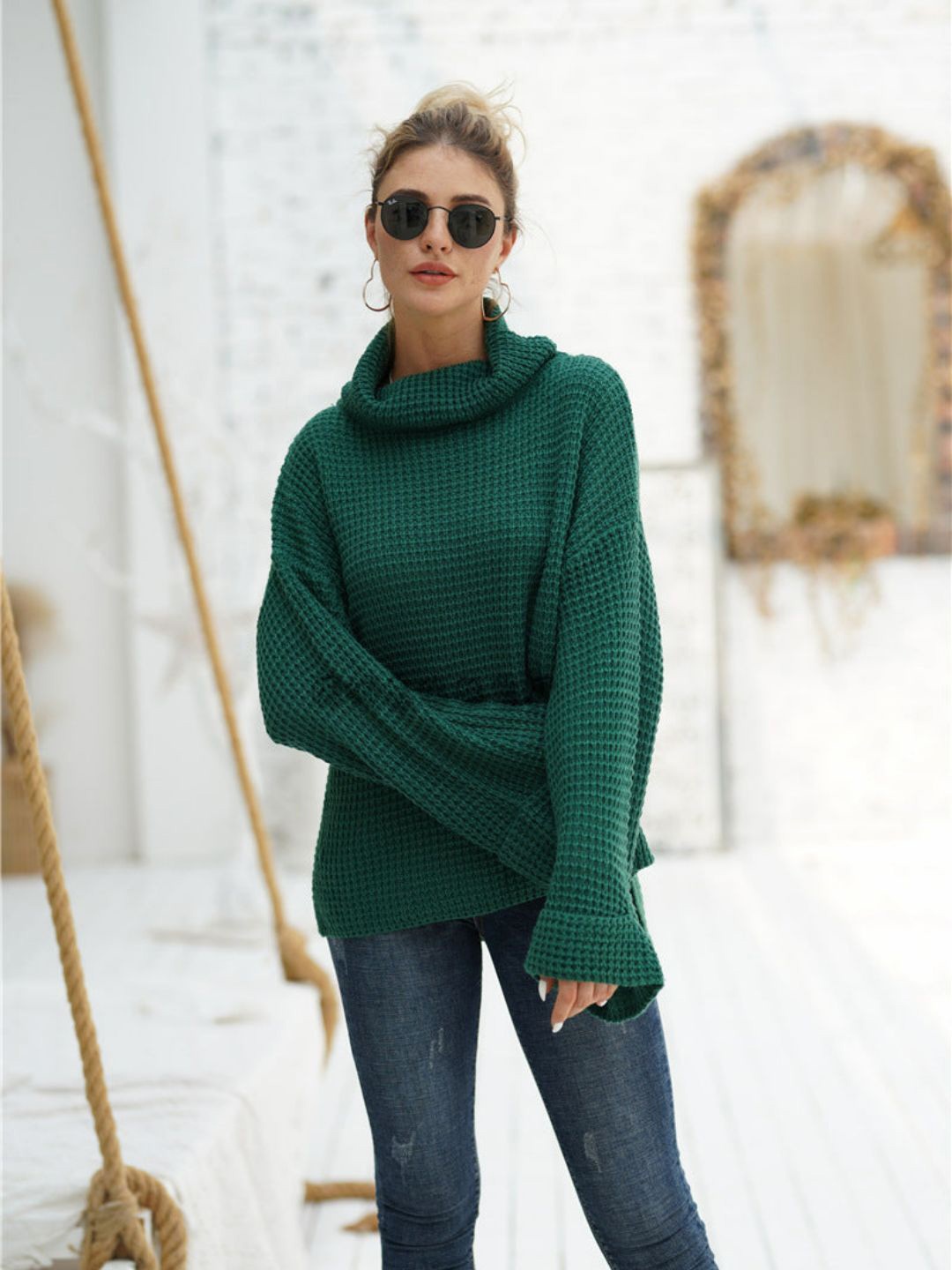 

Oh Rare Women Ribbed Pullover, Green