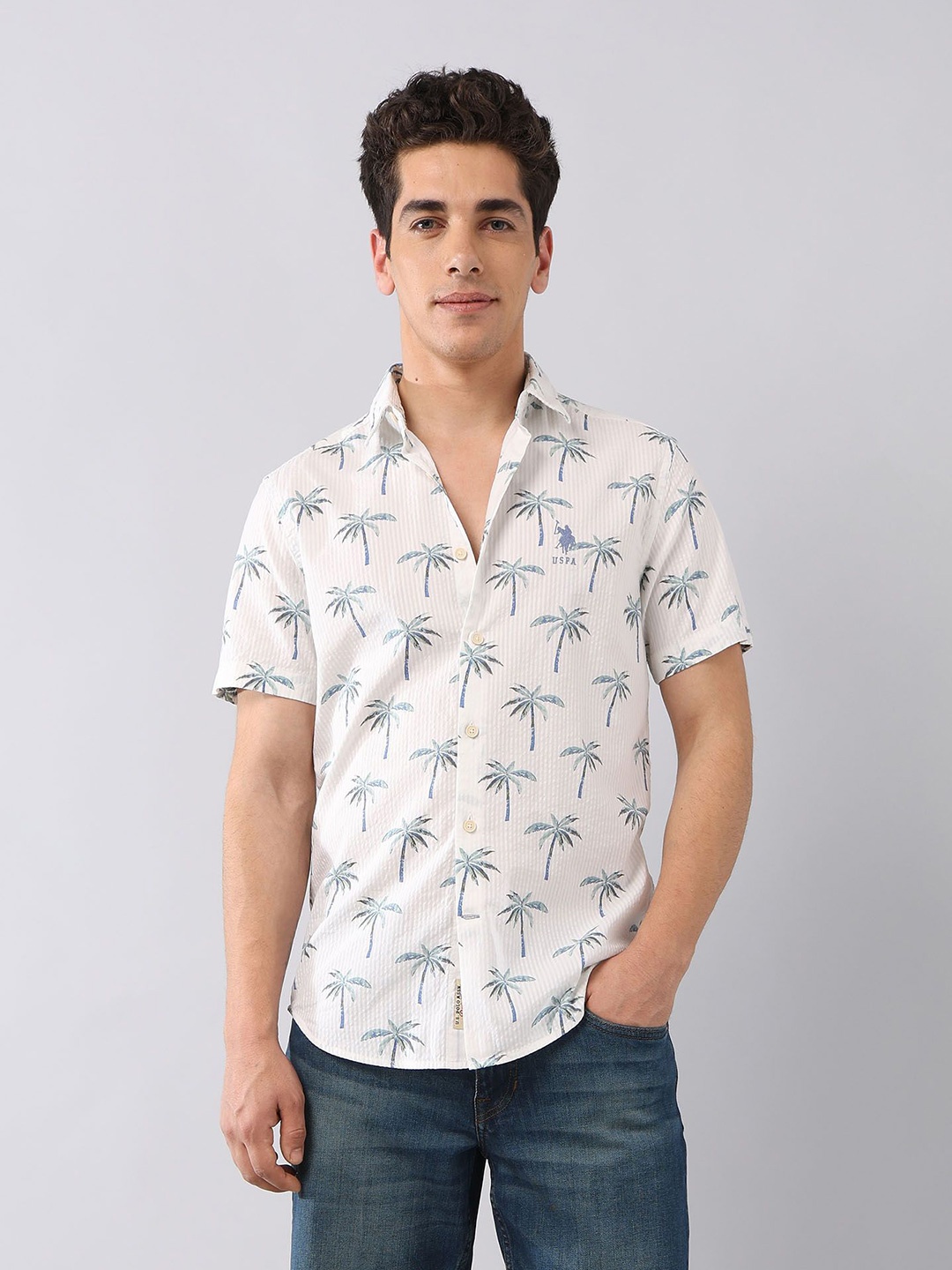 

U.S. Polo Assn. Denim Co. Men Classic Opaque Printed Casual Shirt, Blue