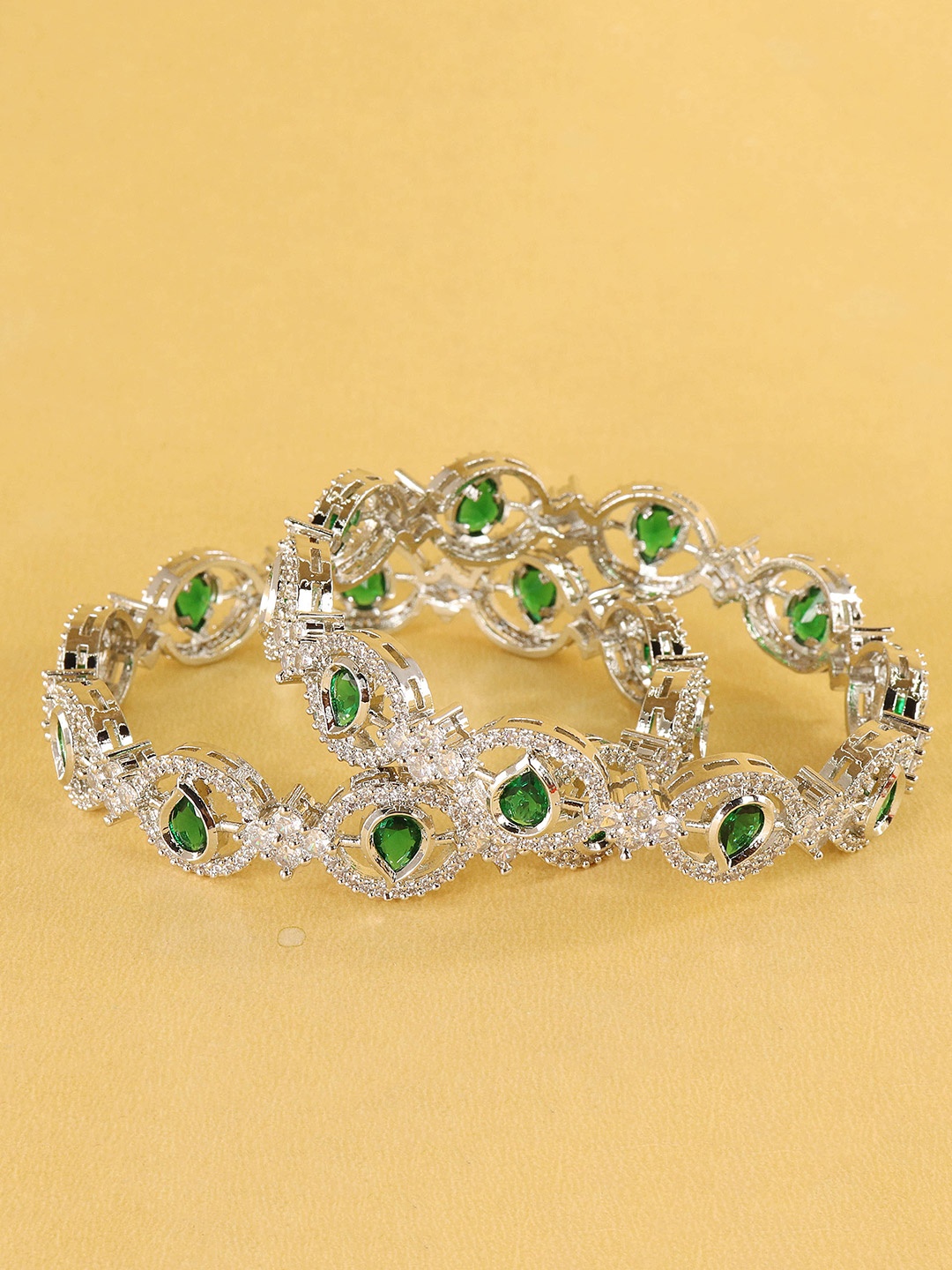 

NMII Set Of 2 American Diamond-Studded Bangles, Silver