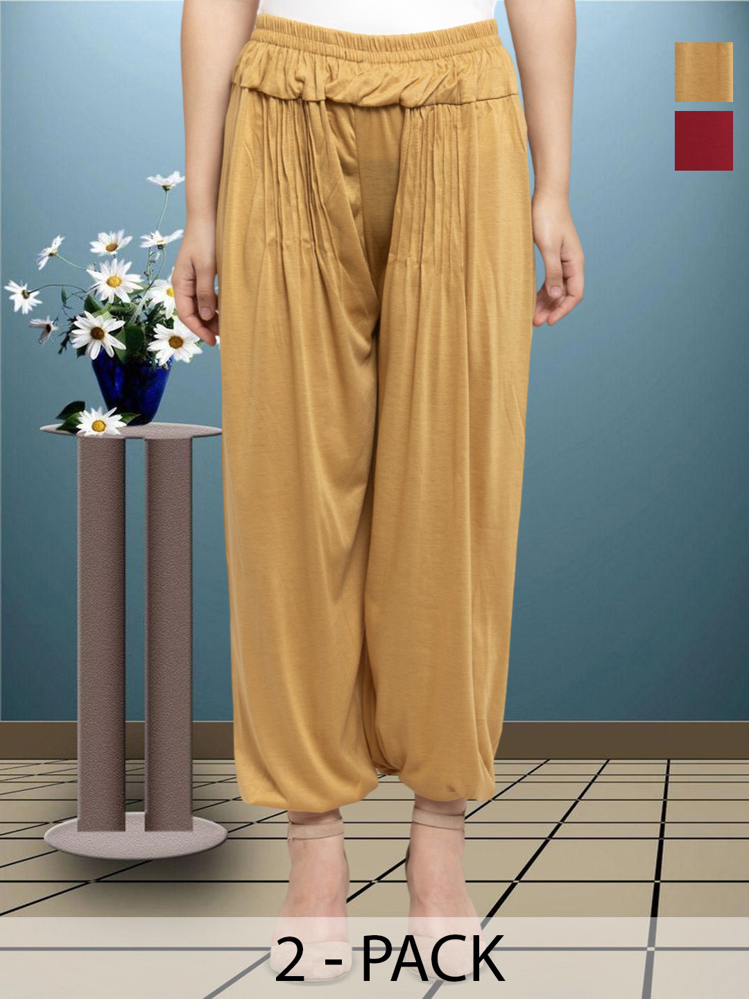 

GRACIT Women Pack Of 2 Solid Harem Pants, Beige