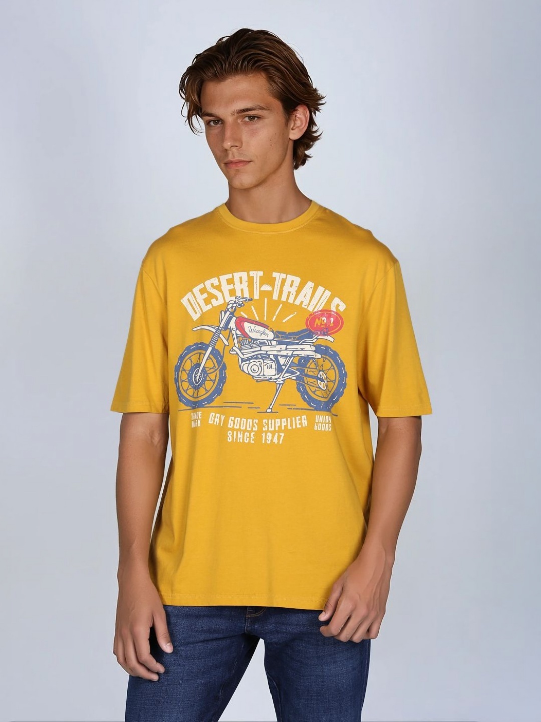 

Wrangler Men Printed Pure Cotton T-shirt, Yellow