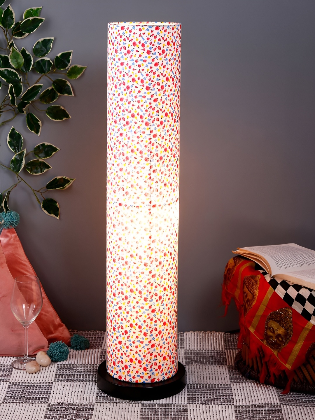 

Devansh Pink & Black Printed Cylinder Shaped Floral Printed Wooden Floor Lamp