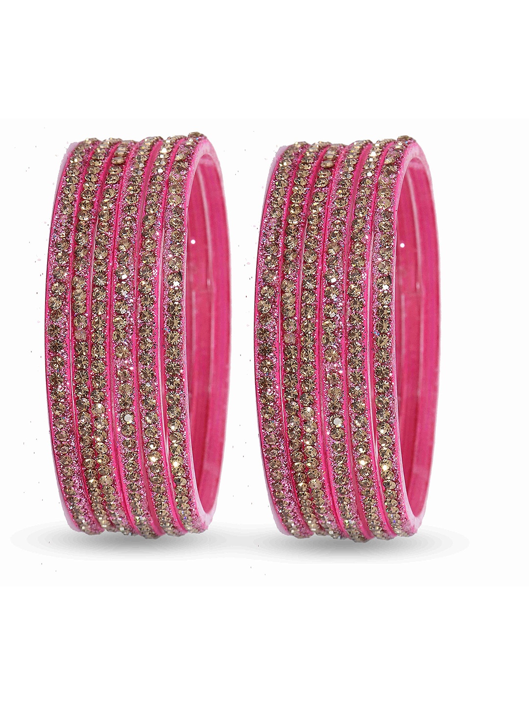 

ZULKA Set Of 12 Glass With Cubic Zircon Gemstone Studded Bangles, Pink