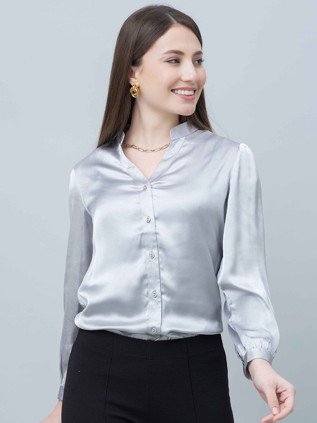 

PURYS WORKSPACE Women Standard Opaque Formal Shirt, Grey