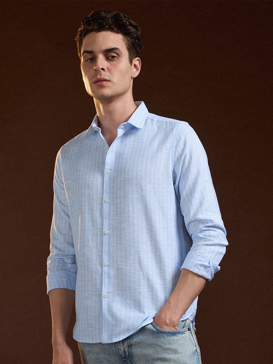 

THE BEAR HOUSE Men Slim Fit Multi Stripes Opaque Striped Casual Shirt, Blue