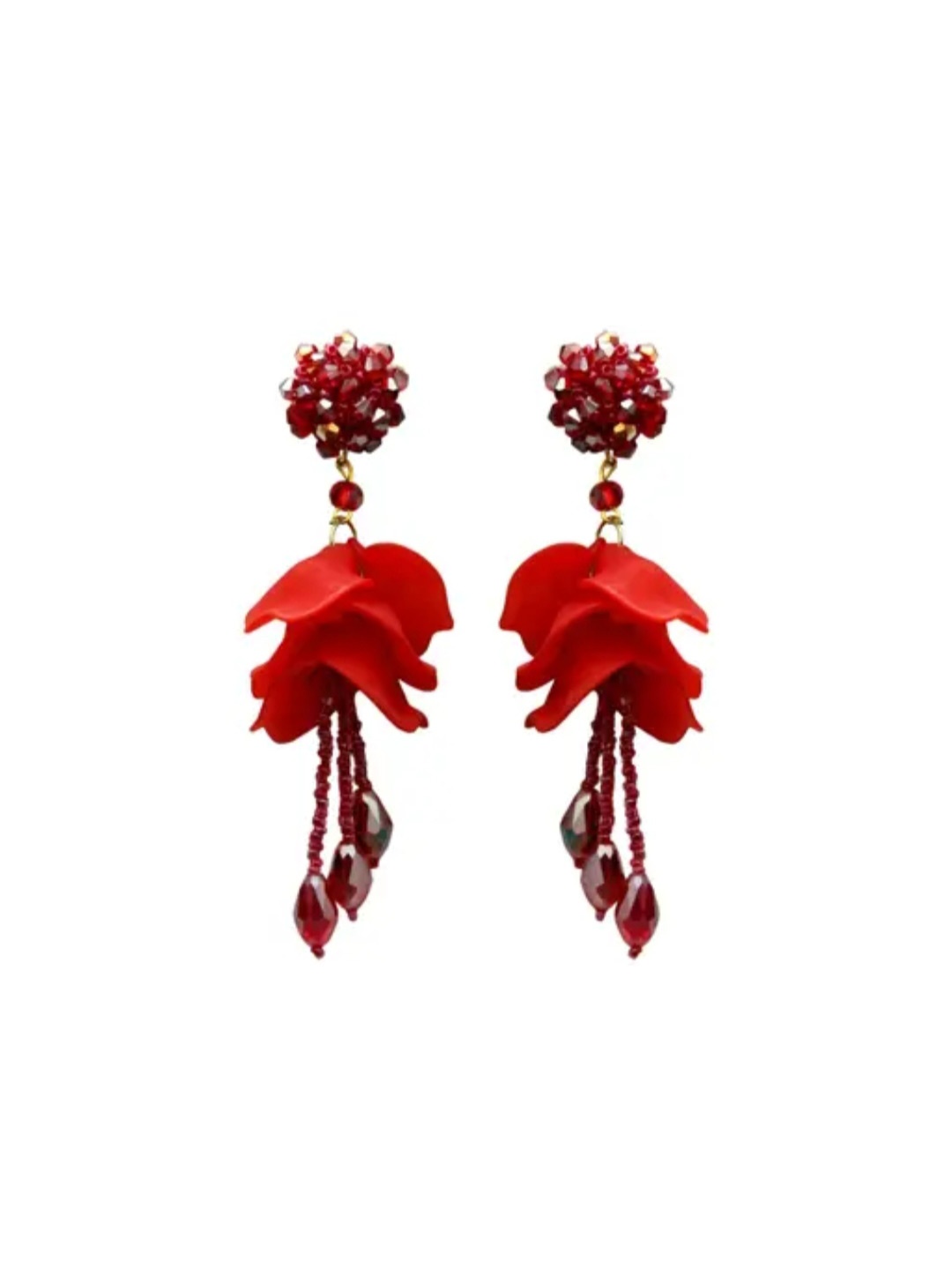 

DIVASTRI Gold-Plated Contemporary Artificial Beads Drop Earrings, Red