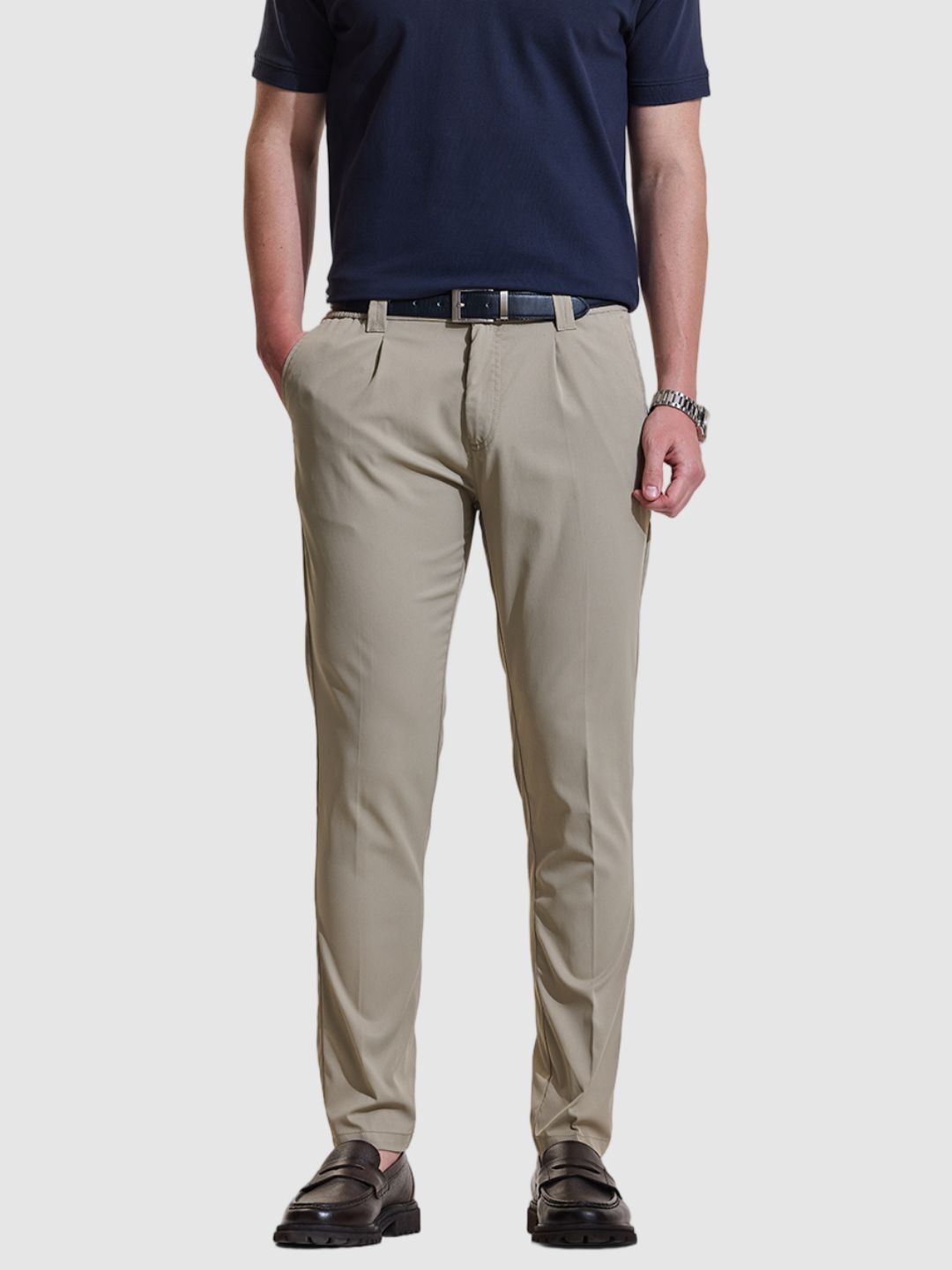 

Snitch Men Smart Beige Slim Fit Trouser
