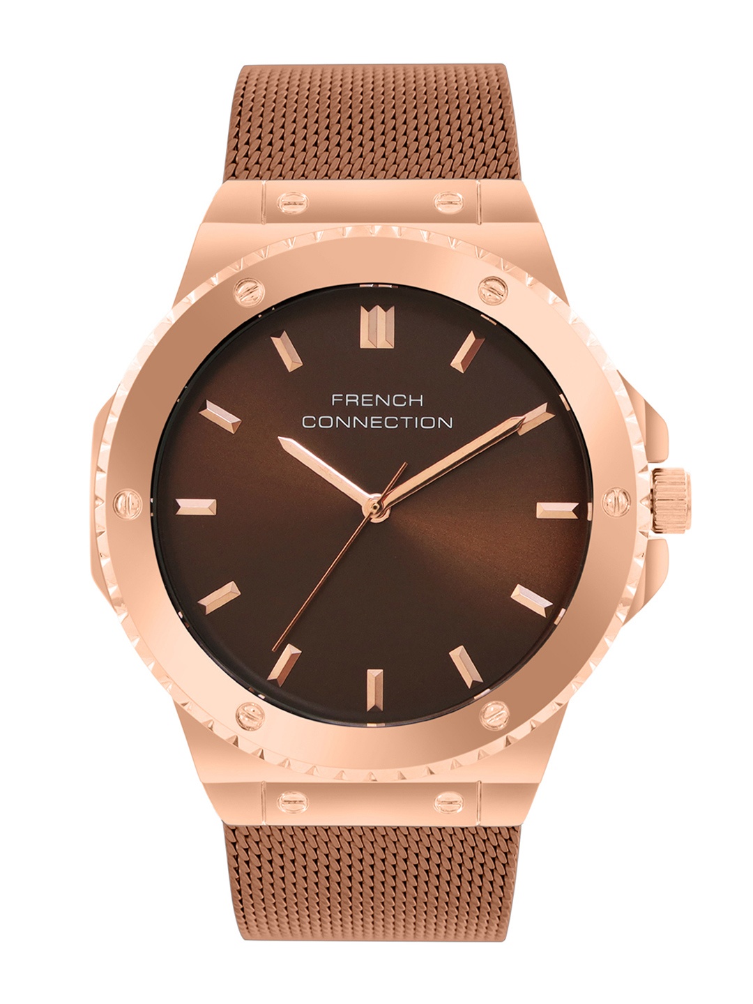 

French Connection Men Patterned Dial & Stainless Steel Bracelet Style Straps Analogue Watch FCB4BRM, Brown