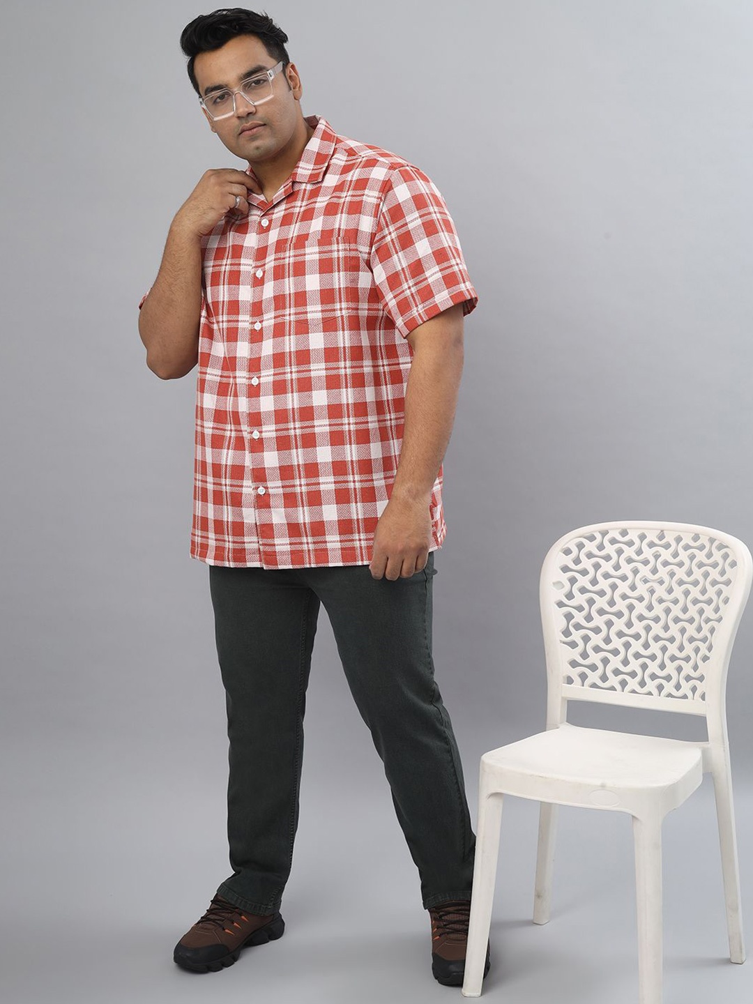 

NEON CHILLIE Men Gingham Checks Opaque Checked Casual Shirt, Orange