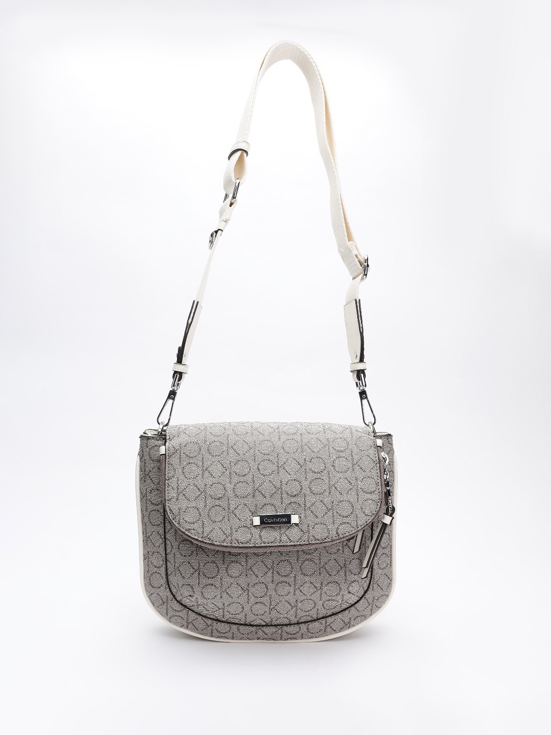 

Calvin Klein Printed Structured Sling Bag, Grey