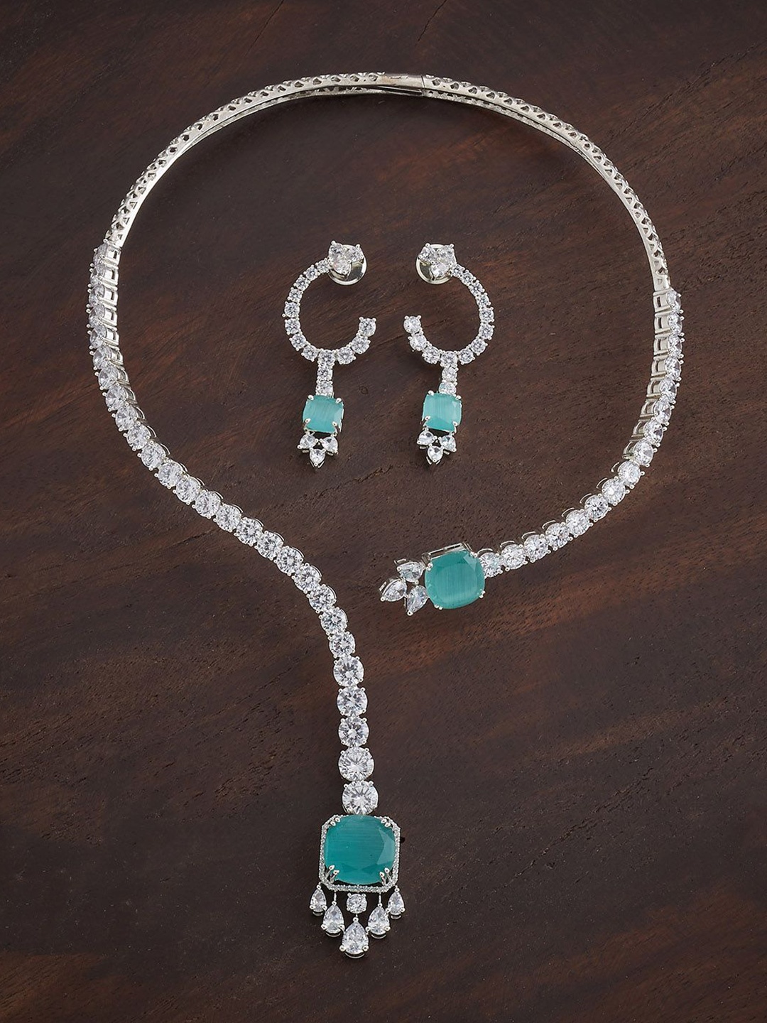 

Kushal's Fashion Jewellery Mint Rhodium-Plated Party Zircon Jewellery Set, Silver
