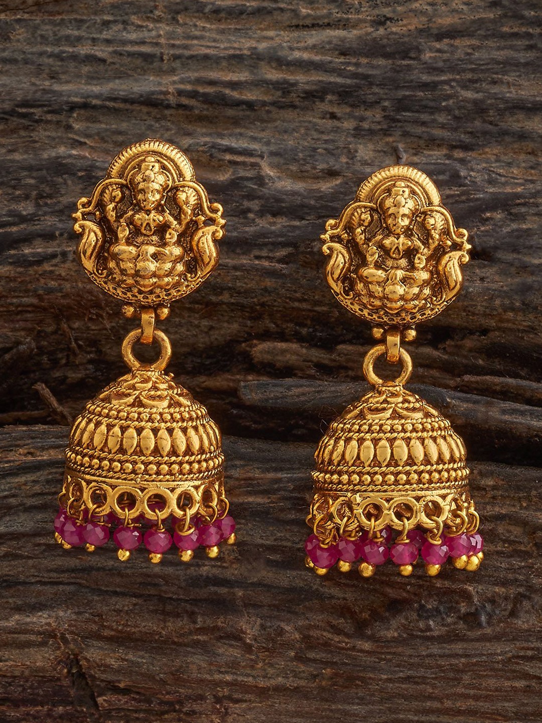 

Kushal's Fashion Jewellery Gold-Plated Dome Shaped Artificial Beaded Antique Jhumkas