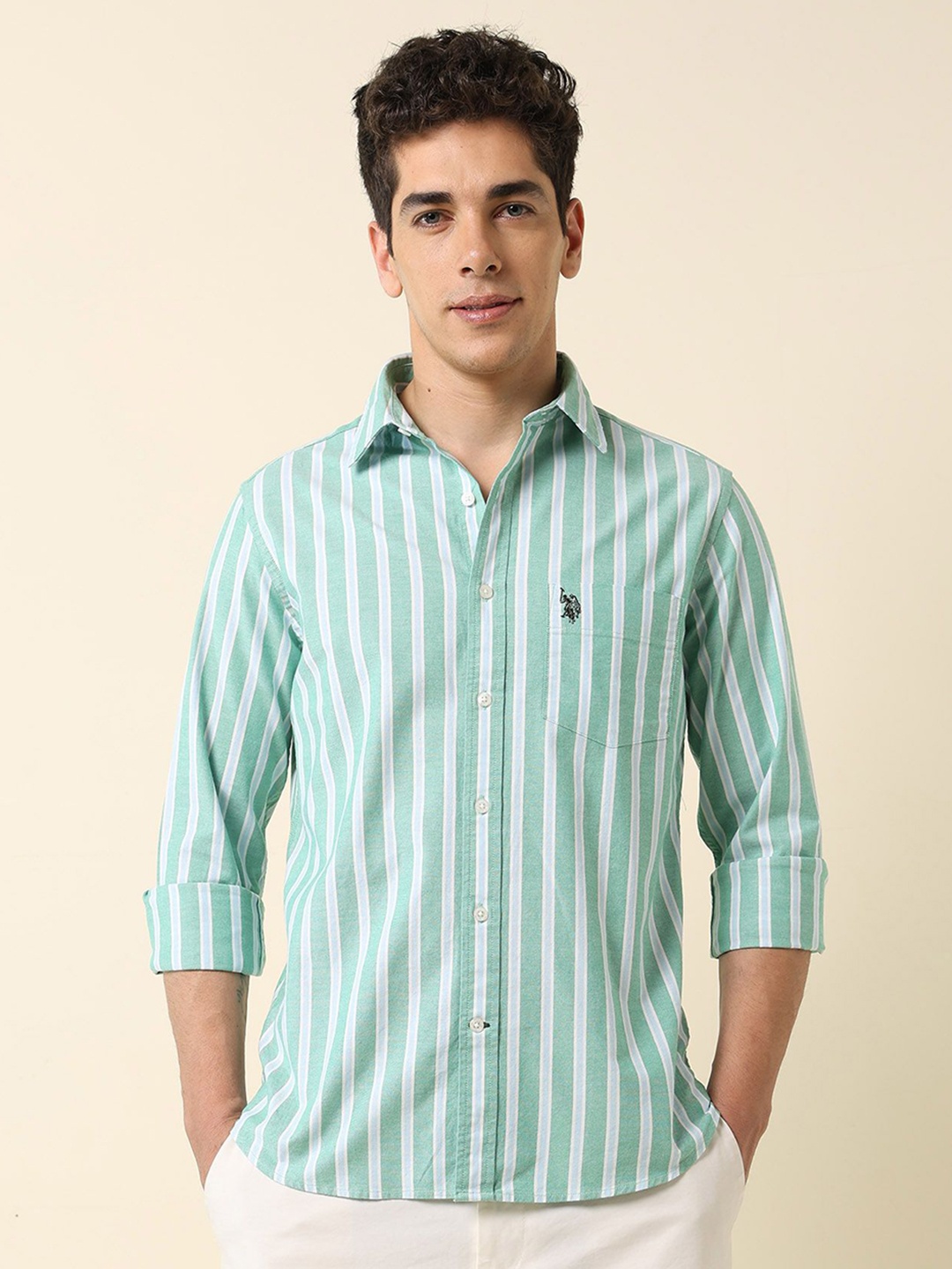 

U.S. Polo Assn. Men Classic Tailored Fit Opaque Striped Casual Shirt, Green