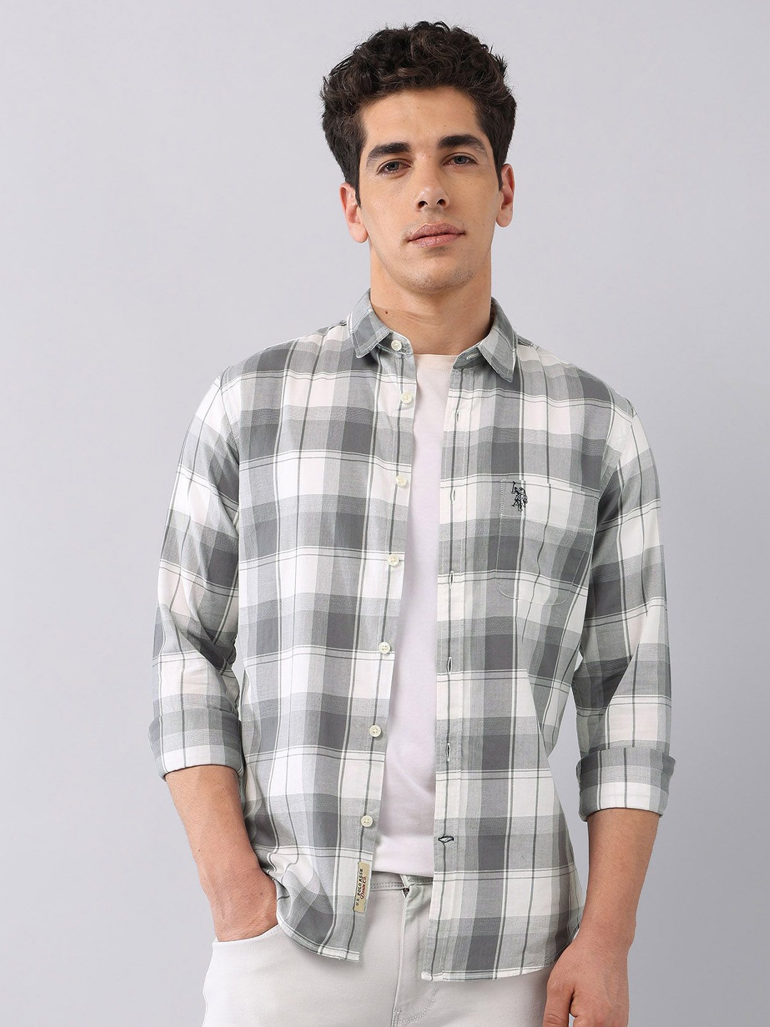 

U.S. Polo Assn. Denim Co. Men Classic Opaque Checked Casual Shirt, Grey