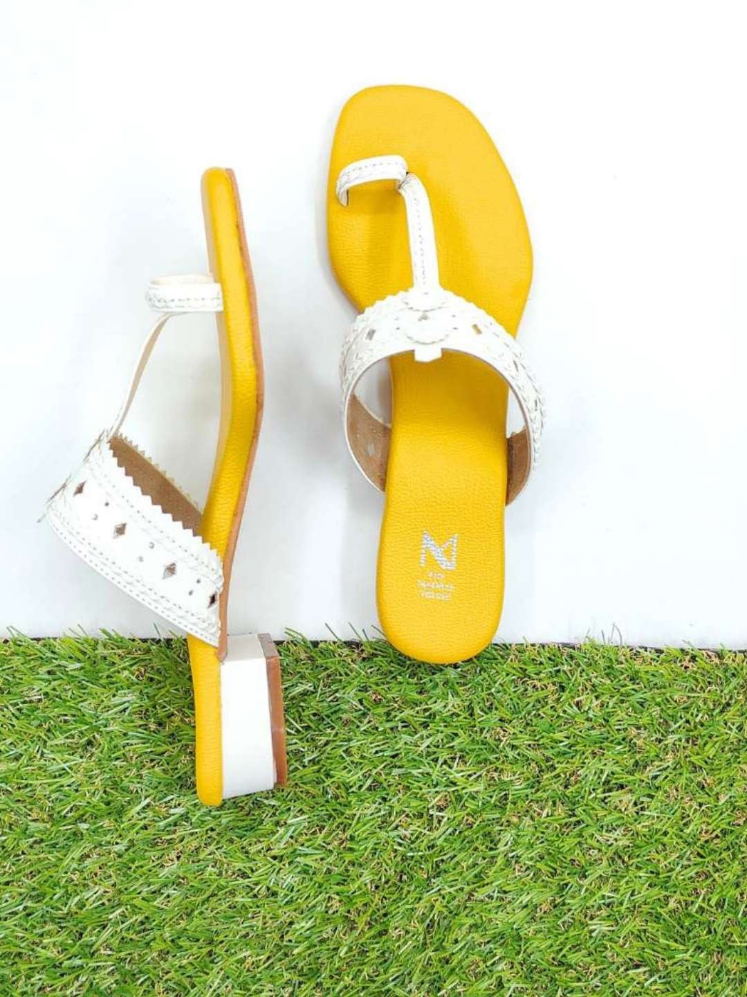 

THE MADRAS TRUNK Block Kolhapuris Heels, Yellow